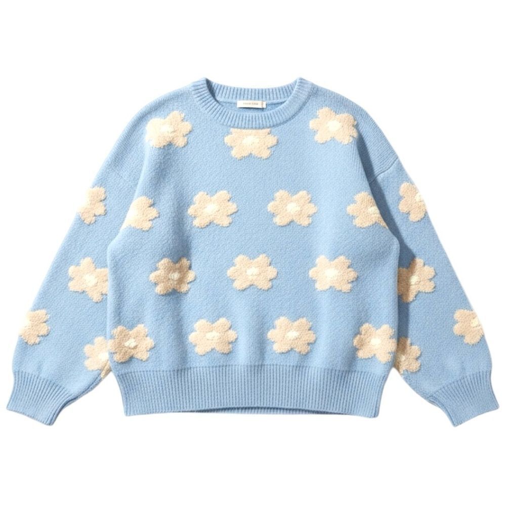 POL Oversized Sweater Blue Daisy Floral Drop Shoulder Size Medium NEW - Picture 5 of 6